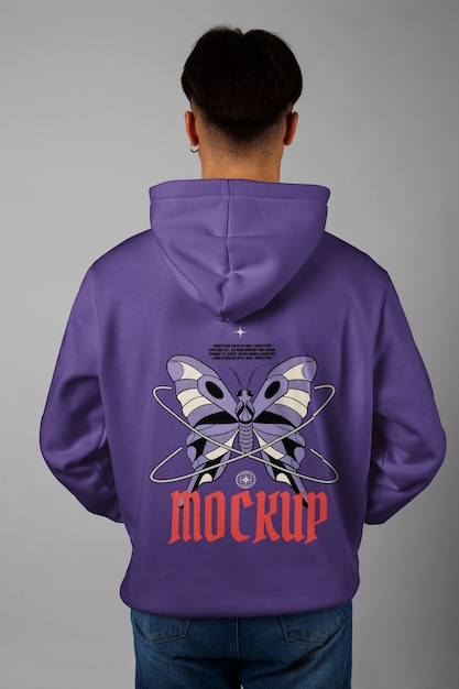 Man wearing back of a sweatshirt mockup