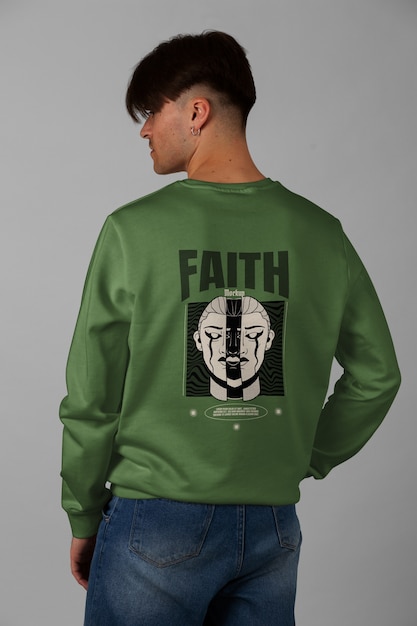 Man wearing back of a sweatshirt mockup