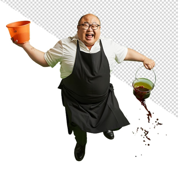 PSD man wearing a black apron png