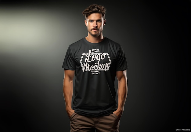 Man wearing a black tshirt Mockup