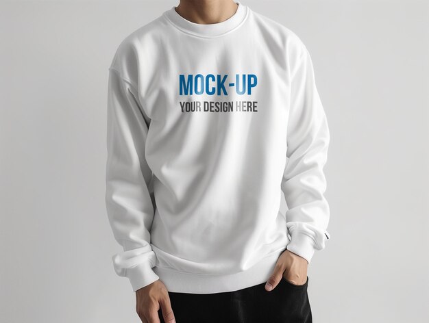 Man wearing blank white sweat shirt mock up