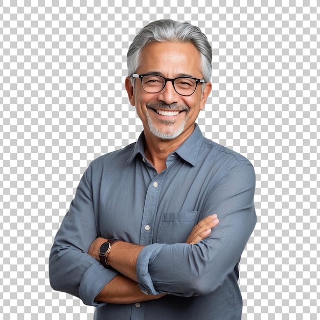 a man wearing glasses and a shirt with a smile on his face Isolated on Transparent Background