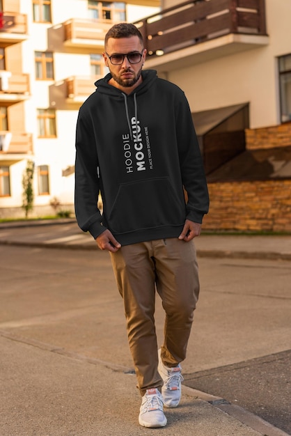 Man wearing a hoodie mockup