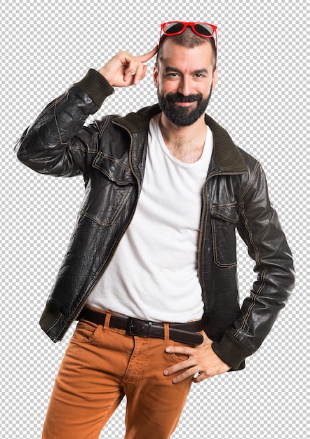 Man wearing a leather jacket 