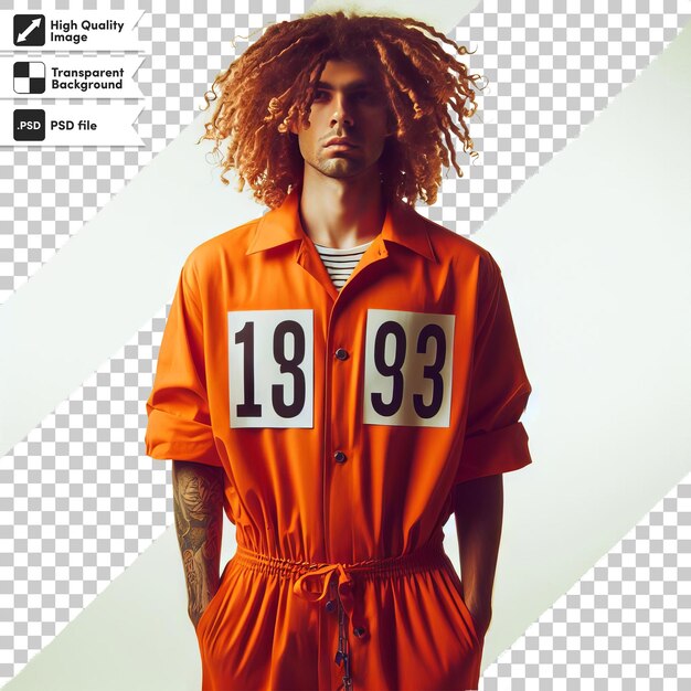 a man wearing an orange jumpsuit with the number 31 on it