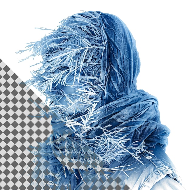 PSD man wearing scarf with snow isolated on transparent background winter fashion concept