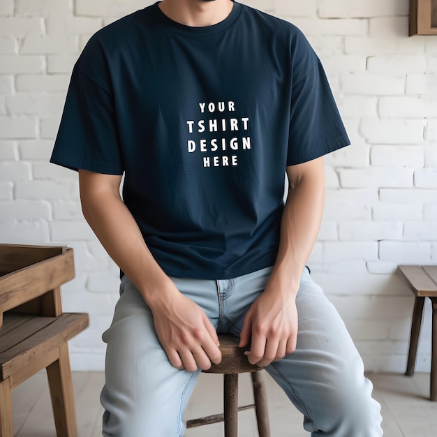 a man wearing a shirt that says your design is printed on it