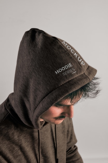 Man wearing sweatshirt mock-up with hoodie