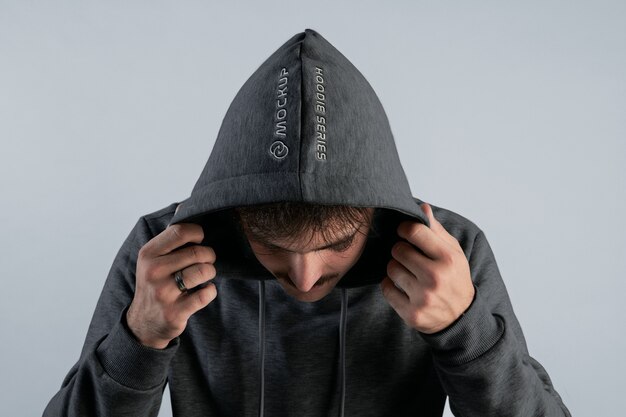 Man wearing sweatshirt mock-up with hoodie