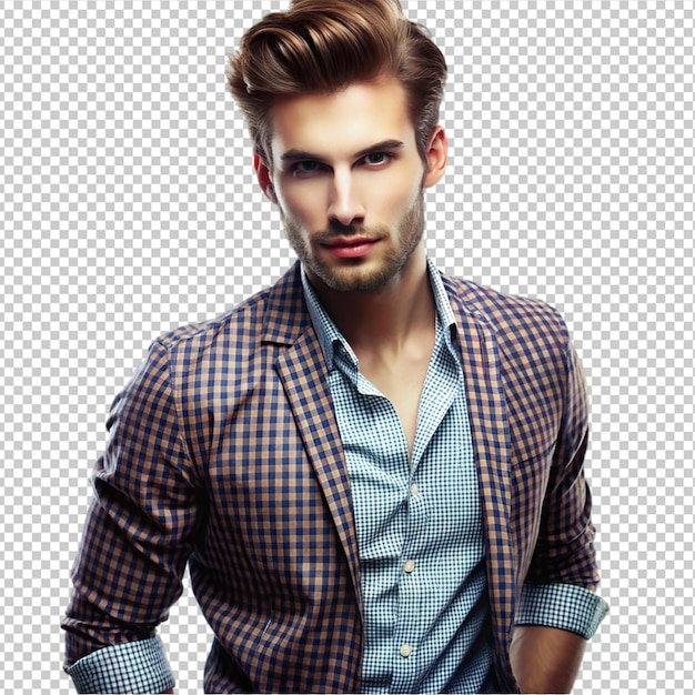 A man wearing trendy high quality checked double pocket shirt fashion photography