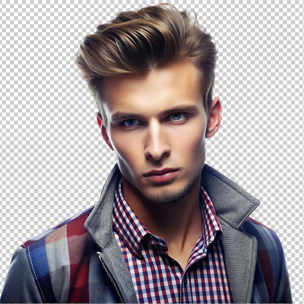 PSD a man wearing trendy high quality checked double pocket shirt fashion photography