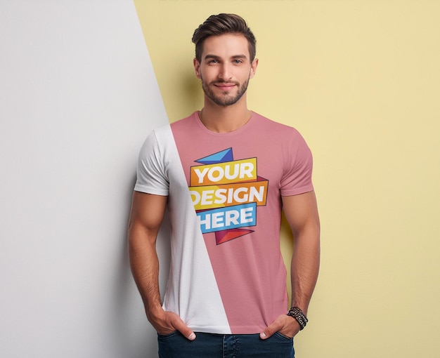 PSD a man wearing a tshirt mockup