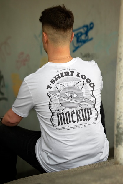 Man wearing tshirt with back mockup