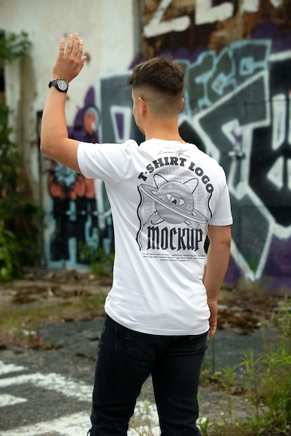 Man wearing tshirt with back mockup