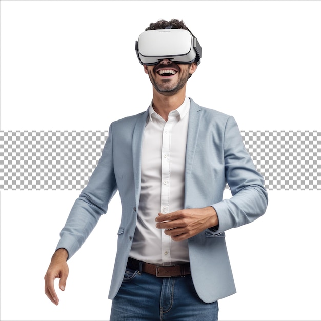 Man Wearing a VR Headset VR virtual reality headset goggles worn by Business Man generative ai