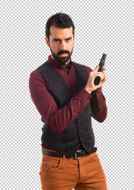 PSD man wearing waistcoat with a pistol 