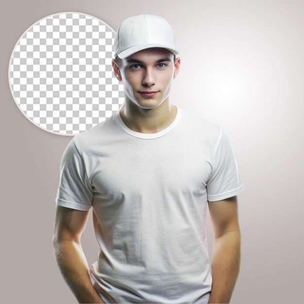 A man wearing a white shirt and a green pant with cap isolated in transparent background