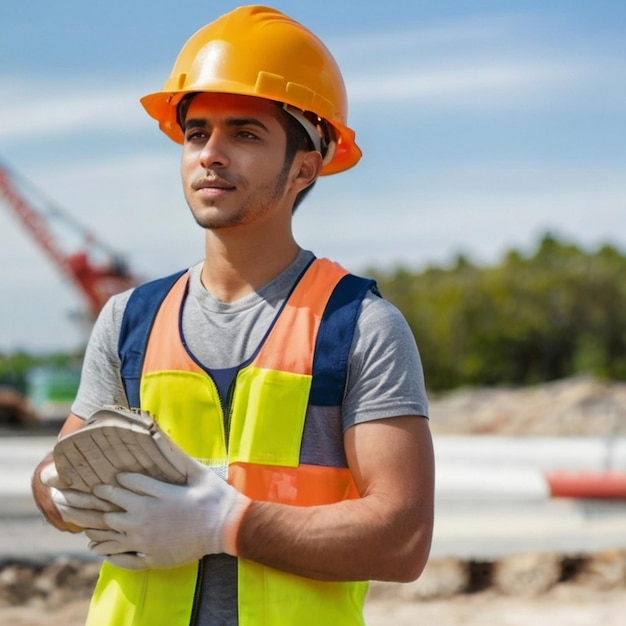 a man wearing a yellow safety vest with the word quot on it quot