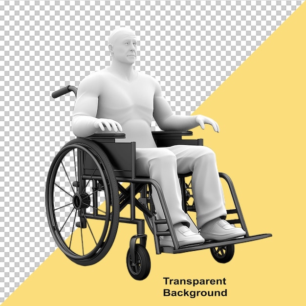 PSD man in wheelchair 3d rendering on transparent background template