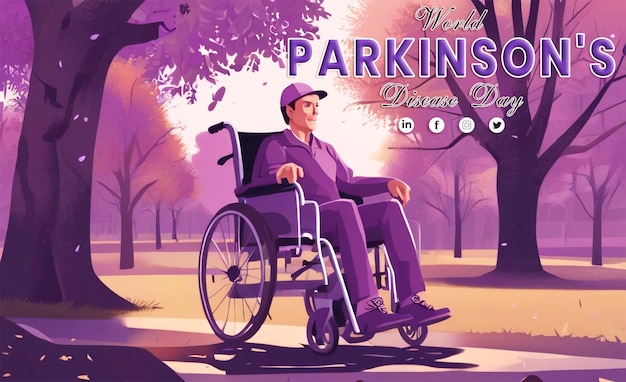 A man in a wheelchair sitting in the park with a foot injury and flat drawing vector style