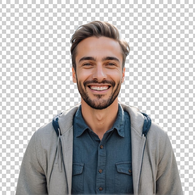 PSD a man with a backpack smiles for the camera