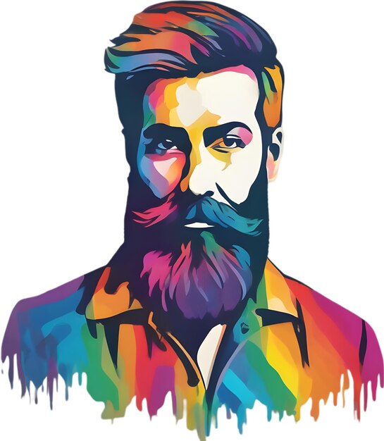 PSD a man with a beard and a colorful shirt that says quot the name quot