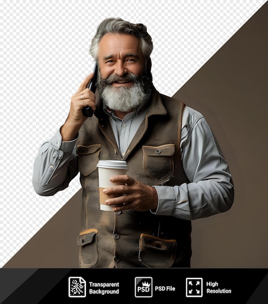 a man with a beard and a cup of coffee