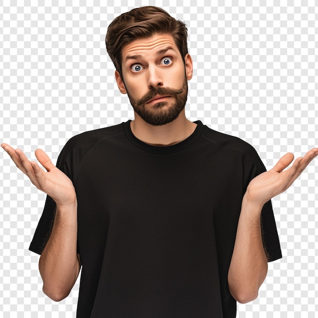 Man with Beard and Mustache Looking Confused and Gesturing