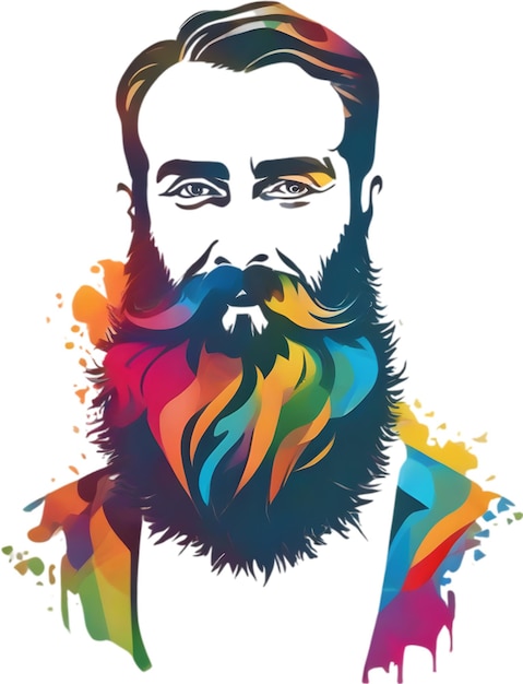 PSD a man with a beard and a rainbow colored beard