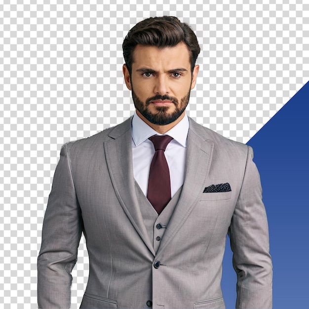 PSD a man with a beard and a tie is standing in front of a blue background