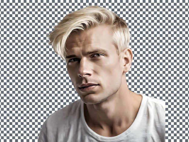 PSD man with blonde hair and a white shirt isolated on transparent background