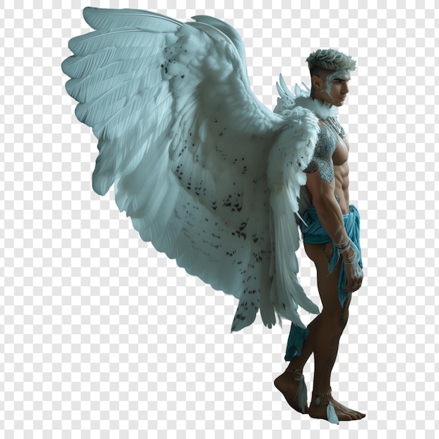 PSD a man with a blue angel wings and a white angel on his chest