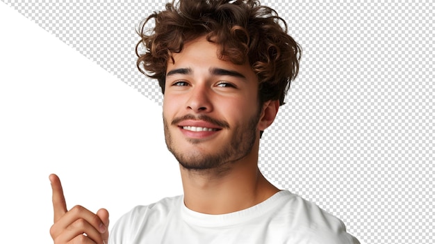 a man with curly hair and a white shirt is smiling