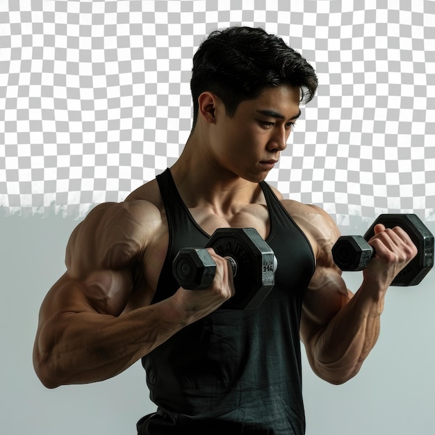 a man with a dumbbell in his hands