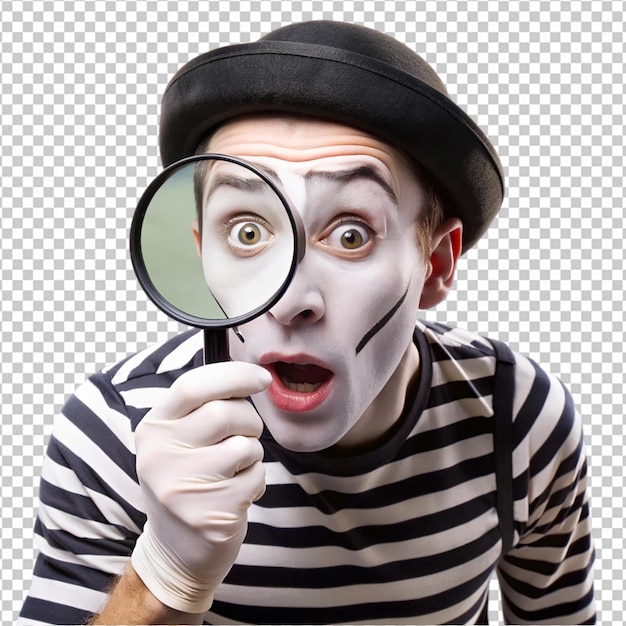 man with a face mime reading through magnifying png