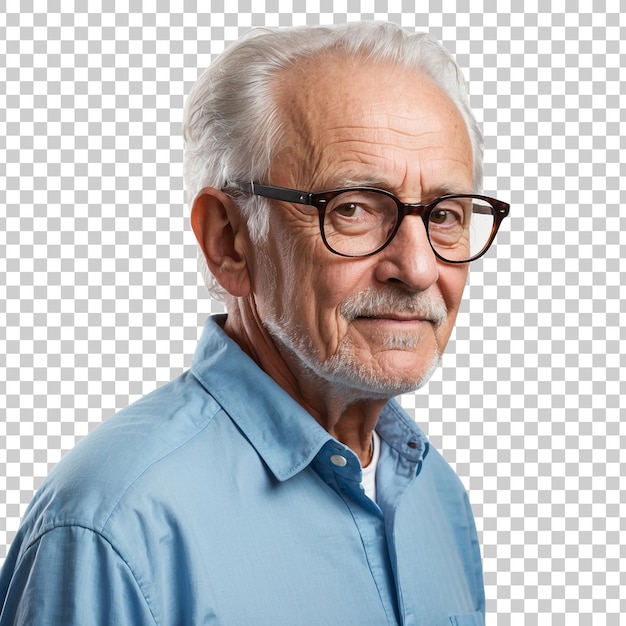 PSD a man with glasses and a blue shirt is standing in front of a transparent background