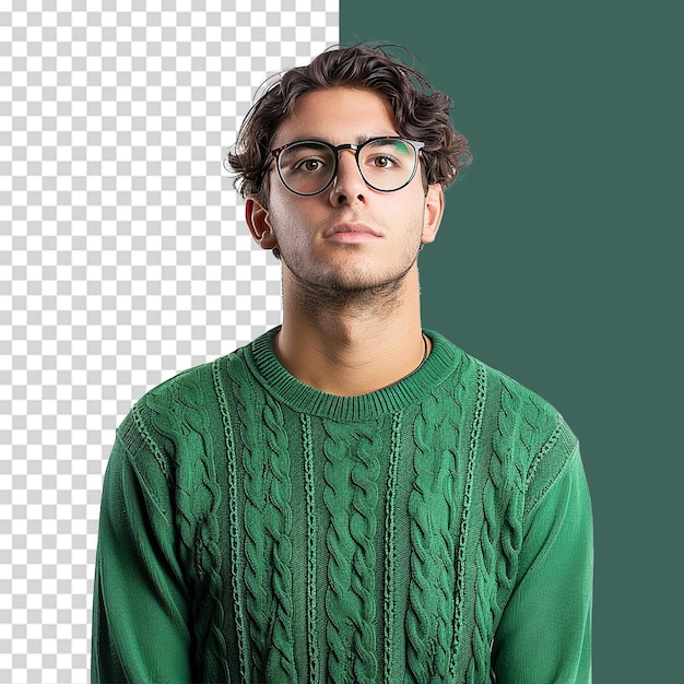 PSD a man with glasses and a green sweater isolated on transparent background