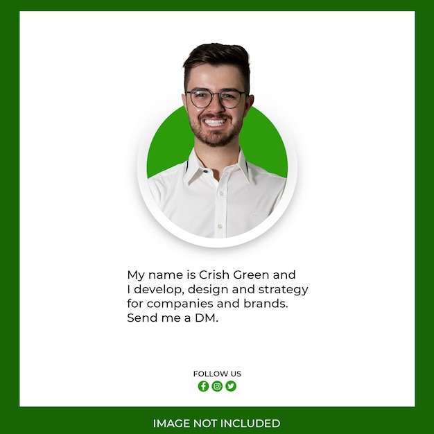 A man with glasses and a name that says " my name is cr cr crazi and i develop design for companies and brands. "