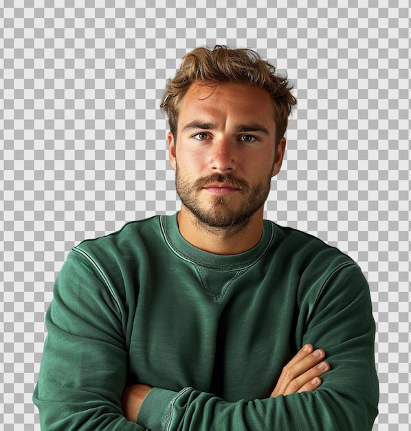 PSD a man with a green sweater on isolated transparent background