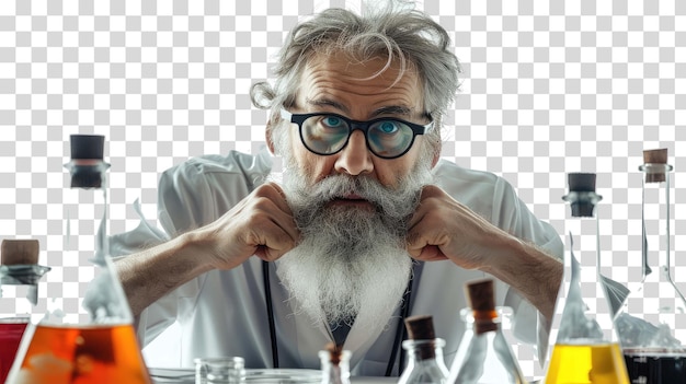 PSD a man with a long beard and glasses on transparent background