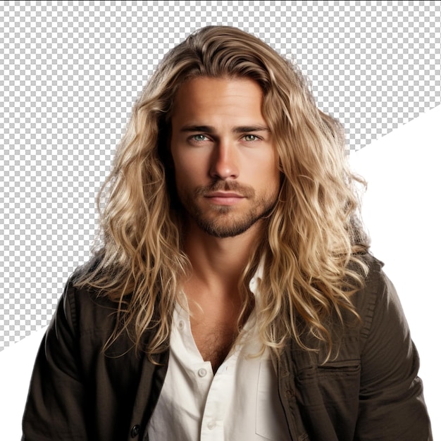 PSD a man with long blonde hair and a white shirt with a white shirt on it