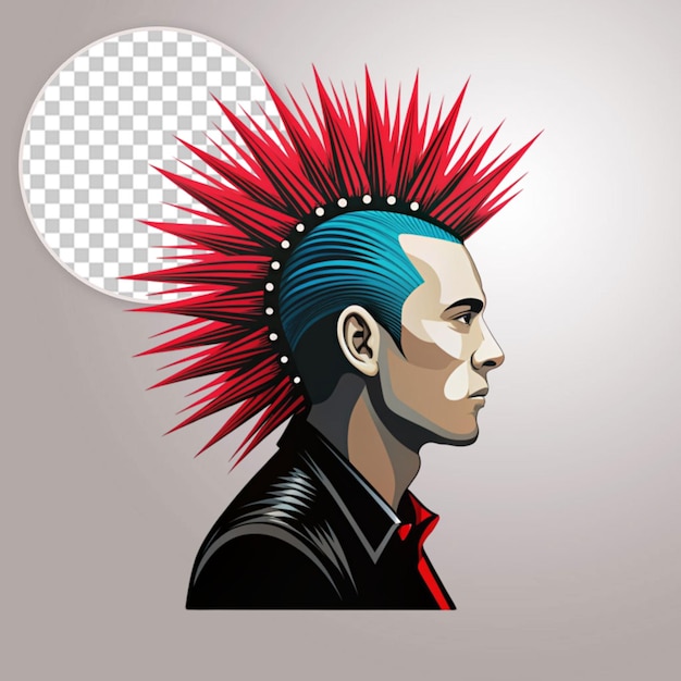 PSD a man with a mohawk and blue hair with the word devil on it on transparent background