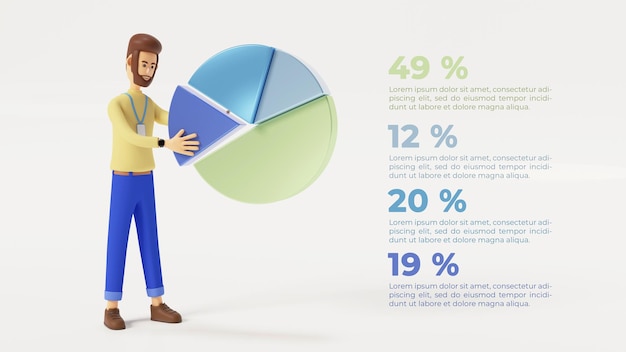 PSD a man with a pie chart on 3d illustration