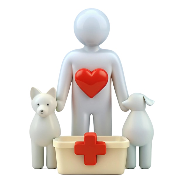 PSD a man with a red heart on his chest and two dogs with a red cross on the chest