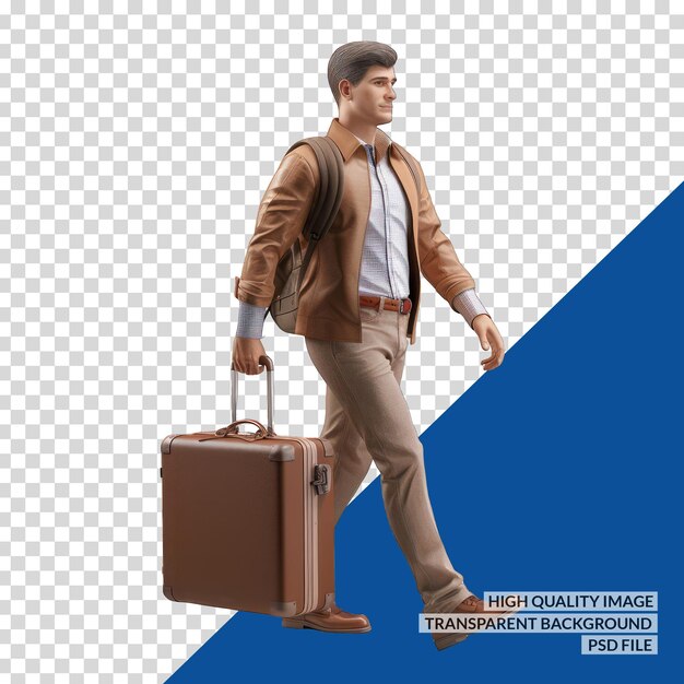 PSD a man with a suitcase and a blue background with the words quot the word quot on it