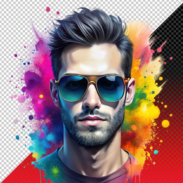 man with sunglasses and paint splashes on transperent background