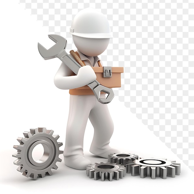 PSD a man with a tool and a wrench with a set of gears underneath