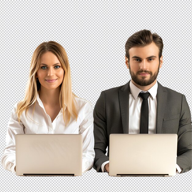 PSD a man and woman are looking at a laptop