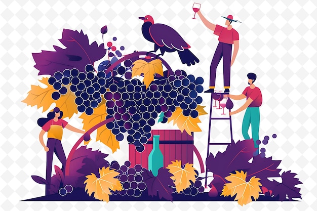 PSD a man and woman are painting grapes with a parrot on a ladder