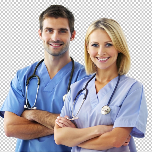 PSD a man and a woman are posing for a photo with the words  medical  on the chest